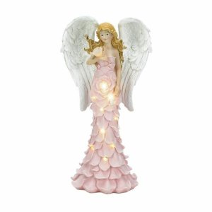 Wings 10018518 Solar Powered Pink Rose Angel Statue