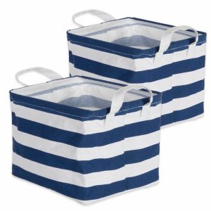 Dii CAMZ38355S Pe Coated Cottonpoly Laundry Bin Stripe Nautical Blue  