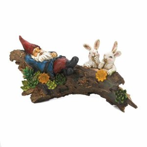 Summerfield 10018772 Sleeping Gnome Bunnies Solar Statue