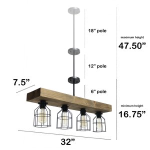 All LHC-1001-RW Lalia Home 4 Light Farmhouse Beam Pendant, Restored Wo