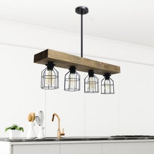 All LHC-1001-RW Lalia Home 4 Light Farmhouse Beam Pendant, Restored Wo