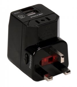 Qvs PA-C4BK Premium World Travel Power Adaptor With Surge Protection  