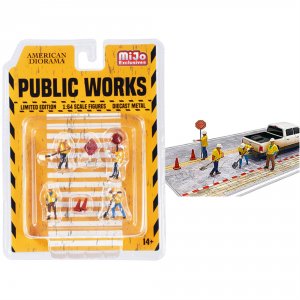 American 76478 Public Works 7 Piece Diecast Set (4 Figurines And 3 Acc