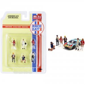 American AD76472 Race Day 2 6 Piece Diecast Figurine Set For 164 Scale