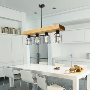 All LHC-1001-LW Lalia Home 4 Light Farmhouse Beam Pendant, Light Wood