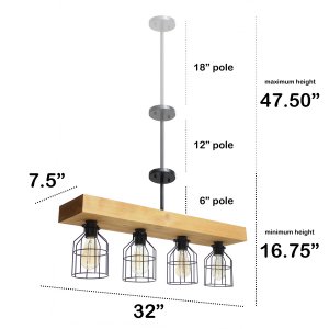 All LHC-1001-LW Lalia Home 4 Light Farmhouse Beam Pendant, Light Wood