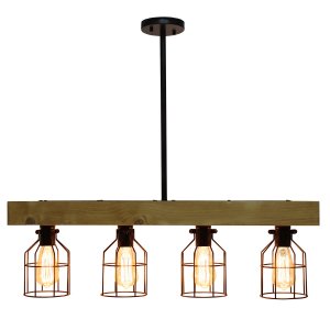 All LHC-1001-LW Lalia Home 4 Light Farmhouse Beam Pendant, Light Wood