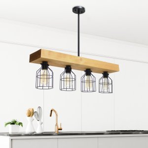 All LHC-1001-LW Lalia Home 4 Light Farmhouse Beam Pendant, Light Wood