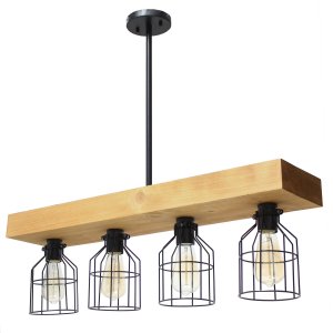 All LHC-1001-LW Lalia Home 4 Light Farmhouse Beam Pendant, Light Wood