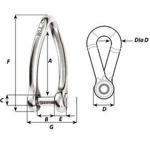 Wichard 01423 Wichard Captive Pin Twisted Shackle - Diameter 6mm - 14