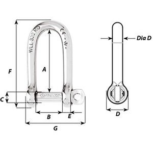 Wichard 01214 Wichard Self-locking Long D Shackle - Diameter 8mm - 516