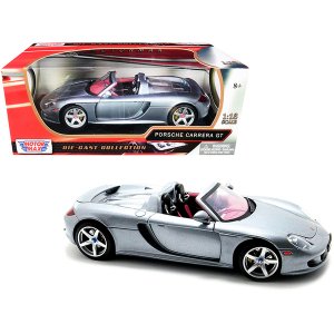 Motormax 73163bk-bk Porsche Carrera Gt Convertible Silver Metallic Wit