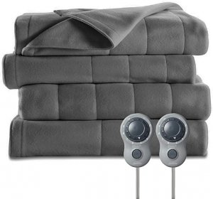 Sunbeam 2160195 Queen Size Electric Fleece Heated Blanket In Slate Wit