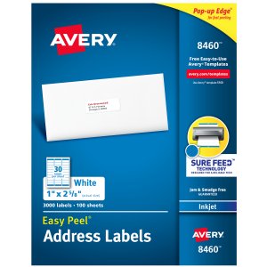 Avery 08460 Averyreg; Easy Peel White Inkjet Mailing Labels - Permanen