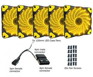 Apevia AF512L-SYL 120mm Yellow Led Case Fan W Anti-vibration Rubber Pa