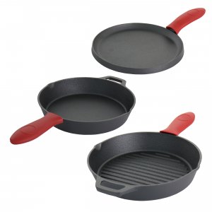 Megachef MG-FR26AR Pre-seasoned Cast Iron 6 Piece Set With Red Silicon