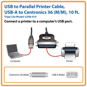 Tripp YN2586 10ft Usb To Parallel Printer Cable Usb-a To Centronics 36