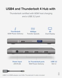 Plugable USB4-HUB3A Plugable Usb4 Hub, 5-in-1 Thunderbolt 4 Hub With 6