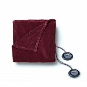 Sunbeam 2152515 Queen Electric Heated Microplush Blanket In Garnet Wit