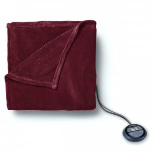 Sunbeam 2152738 Twin Electric Heated Microplush Blanket In Garnet With