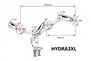 Amer HYDRA3XL Triple Arm Articulating Mount