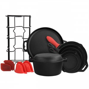 Megachef MCCI-6P10 12 Piece Round Preseasoned Cast Iron Cookware Set