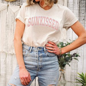 Rockledge 196602086716 Peach Distressed Sunkissed Graphic T-shirt (pac