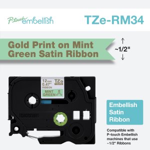 Brother TZERM34 Gold On Mint Grn Satin Ribbon