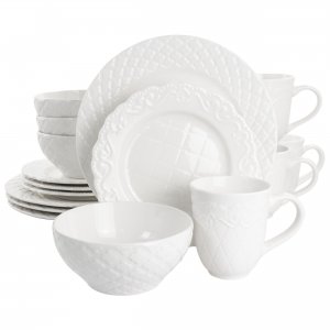 Gibson 126907.16 Home Quilted Eyelet 16 Piece Round Fine Ceramic Dinne