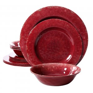 Studio 94904.12 Melamine Mauna 12 Piece Burgundy Dinnerware Set With C