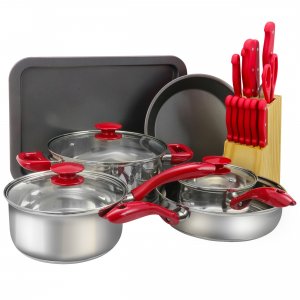 Megachef MC-CS2200 22 Piece Aluminum Cookware Combo Set In Red