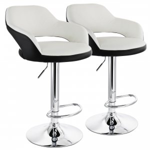 Elama ELM-705-WHT-BLK 2 Piece Adjustable Faux Leather Bar Stool In Whi