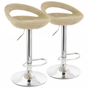 Elama ELM-905-TAN 2 Piece Adjustable Rattan Barstool In Tan With Chrom