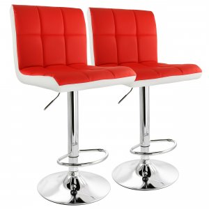 Elama ELM-742-RED-WHT 2 Piece Faux Leather Tufted Bar Stool In Red And