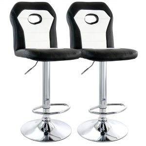 Elama ELM-799-27-BLK-WHT 2 Piece Faux Leather Adjustable Bar Stool In 