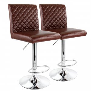 Elama ELM-740-CHERRY 2 Piece Adjustable Tufted Faux Leather Bar Stool 