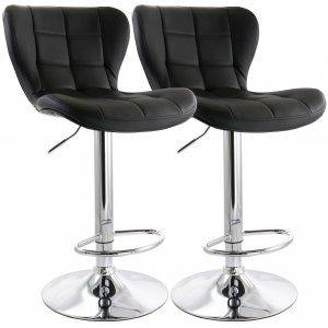 Elama ELM-735B-BLK 2 Piece Adjustable Faux Leather Bar Stool In Black 