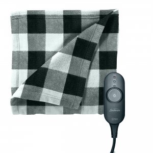 Sunbeam 2160933 Electric Heated Plaid Fleece Throw With Push Button Co