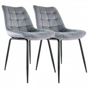 Elama ELM-233-1-GRY 2 Piece Velvet Tufted Chair In Gray With Black Met