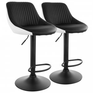 Elama ELM-704-1-BLK-WHT 2 Piece Faux Leather Adjustable Bar Stool In B