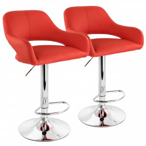 Elama ELM-705A-RED 2 Piece Adjustable Faux Leather Bar Stool In Red Wi