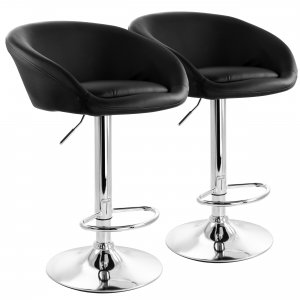 Elama ELM-702-BLK 2 Piece Adjustable Faux Leather Bar Stool In Black W