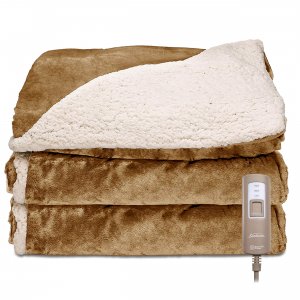 Sunbeam 2160079 Royal Mink And Sherpa Electric Heated Throw In Honey W