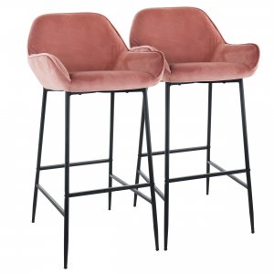 Elama ELM-221-PINK 2 Piece Velvet Bar Stool In Blush Pink With Black L