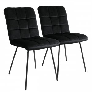 Elama ELM-708-1-BLK 2 Piece Velvet Tufted Accent Chairs In Black With 