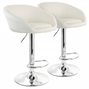 Elama ELM-702-WHT 2 Piece Adjustable Faux Leather Bar Stool In White W