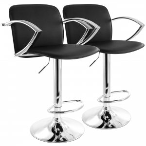 Elama ELM-504-BLK 2 Piece Adjustable Faux Leather Bar Stool In Black W