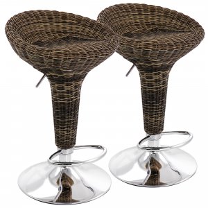 Elama ELM-901-BROWN 2 Piece Adjustable Backless Wicker Bar Stool In Br