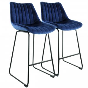 Elama ELM-222-1-BLU 2 Piece Velvet Stripe Stitch Bar Chair In Royal Bl