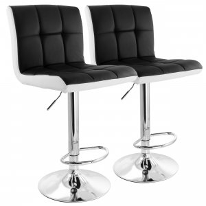 Elama ELM-742-BLK-WHT 2 Piece Faux Leather Tufted Bar Stool In Black A